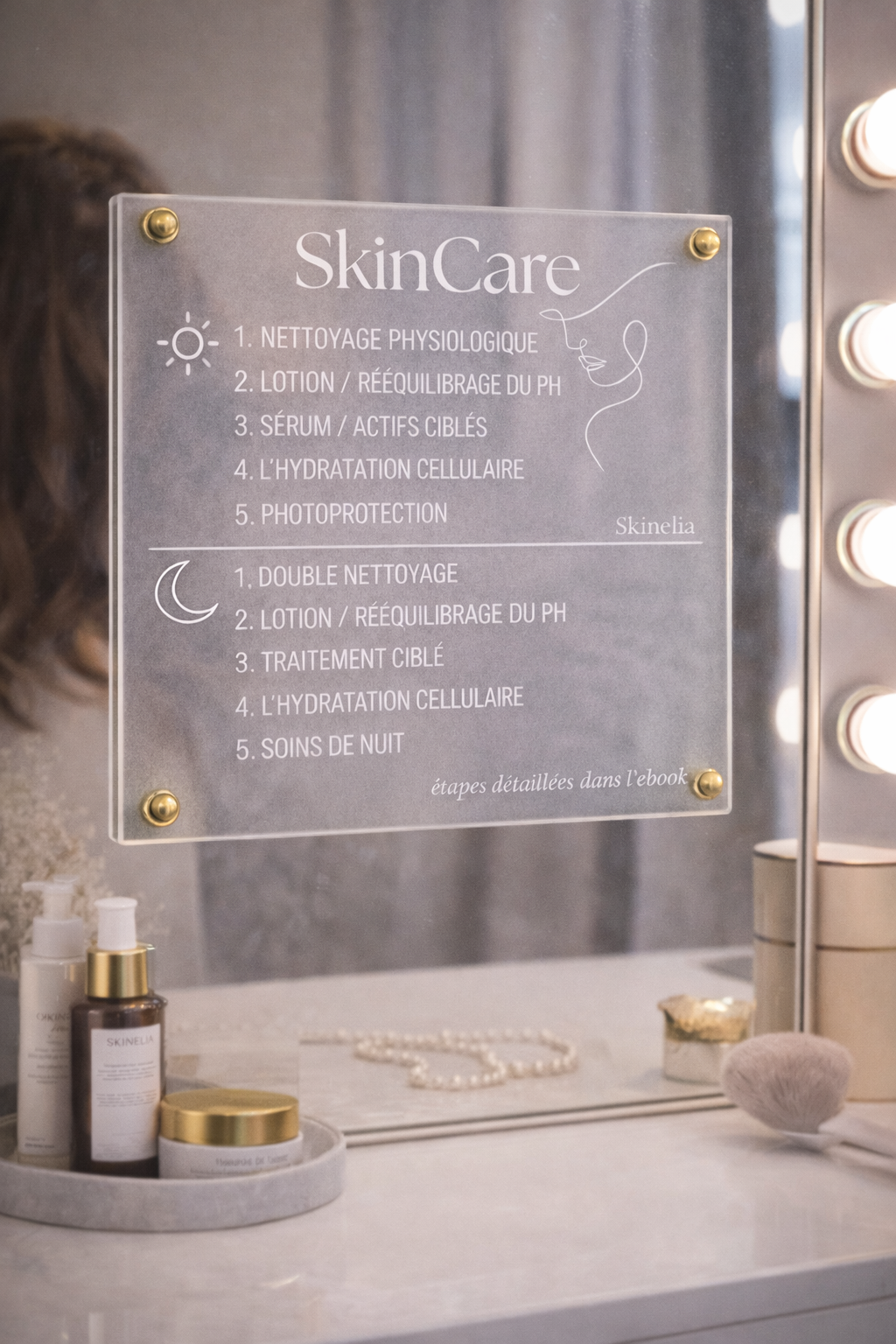 Cadre SkinCare en plexiglass – Routine matin & soir + E-book inclus | SKINÉLIA